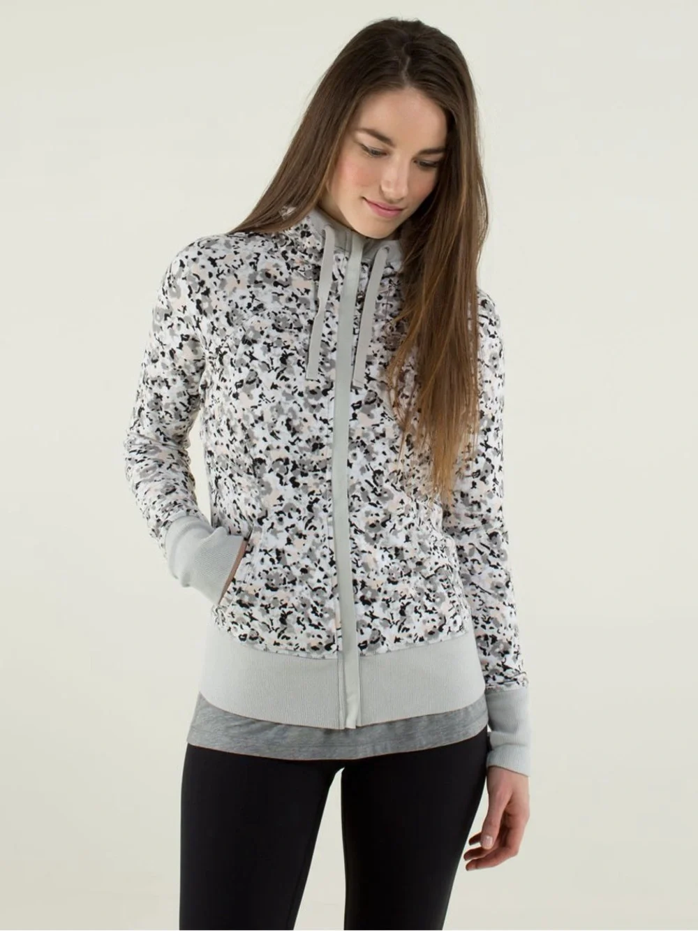 lululemon athletica Light Gray Floral-Print Zip Hoodie
